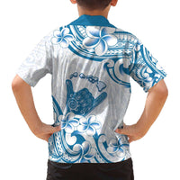 Aloha Hawaii Shaka Family Matching Off The Shoulder Long Sleeve Dress and Hawaiian Shirt Hang Loose Blue Version - Polynesian Pride