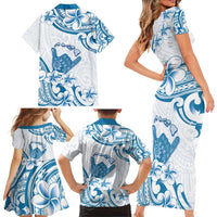 Aloha Hawaii Shaka Family Matching Short Sleeve Bodycon Dress and Hawaiian Shirt Hang Loose Blue Version - Polynesian Pride