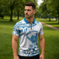 Aloha Hawaii Shaka Zipper Polo Shirt Hang Loose Blue Version - Polynesian Pride