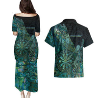 Personalised New Zealand Dart Couples Matching Puletasi and Hawaiian Shirt Maori Fern With Paua Shell - Polynesian Pride