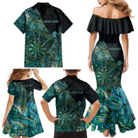 Personalised New Zealand Dart Family Matching Mermaid Dress and Hawaiian Shirt Maori Fern With Paua Shell - Polynesian Pride