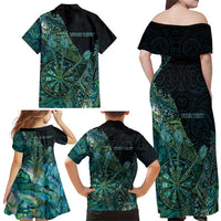Personalised New Zealand Dart Family Matching Off Shoulder Maxi Dress and Hawaiian Shirt Maori Fern With Paua Shell - Polynesian Pride