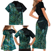 Personalised New Zealand Dart Family Matching Short Sleeve Bodycon Dress and Hawaiian Shirt Maori Fern With Paua Shell - Polynesian Pride