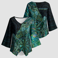 Personalised New Zealand Dart Kimono Sleeve Blouse Maori Fern With Paua Shell - Polynesian Pride