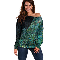Personalised New Zealand Dart Off Shoulder Sweater Maori Fern With Paua Shell - Polynesian Pride