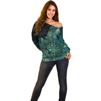 Personalised New Zealand Dart Off Shoulder Sweater Maori Fern With Paua Shell - Polynesian Pride