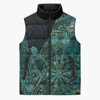 Personalised New Zealand Dart Sleeveless Puffer Jacket Maori Fern With Paua Shell - Polynesian Pride