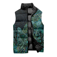 Personalised New Zealand Dart Sleeveless Puffer Jacket Maori Fern With Paua Shell - Polynesian Pride