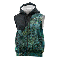 Personalised New Zealand Dart Sleeveless Zip Hoodie Maori Fern With Paua Shell DT05 Green - Polynesian Pride