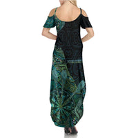Personalised New Zealand Dart Summer Maxi Dress Maori Fern With Paua Shell - Polynesian Pride