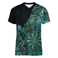 Personalised New Zealand Dart Women V-Neck T-Shirt Maori Fern With Paua Shell - Polynesian Pride