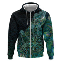 Personalised New Zealand Dart Zip Hoodie Maori Fern With Paua Shell - Polynesian Pride