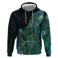 Personalised New Zealand Dart Zip Hoodie Maori Fern With Paua Shell - Polynesian Pride