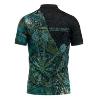 Personalised New Zealand Dart Zipper Polo Shirt Maori Fern With Paua Shell - Polynesian Pride