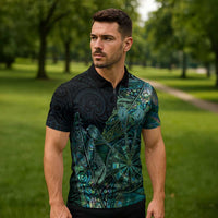 Personalised New Zealand Dart Zipper Polo Shirt Maori Fern With Paua Shell - Polynesian Pride
