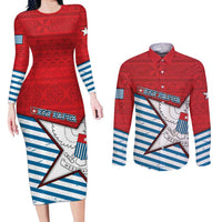 West Papua Morning Star Couples Matching Long Sleeve Bodycon Dress and Long Sleeve Button Shirt One People One Soul - Polynesian Pride