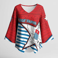 West Papua Morning Star Kimono Sleeve Blouse One People One Soul DT05 Female Red - Polynesian Pride