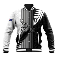 Custom New Zealand Football Baseball Jacket Silver Fern Maori Pattern Monochrome DT05 Unisex White - Polynesian Pride