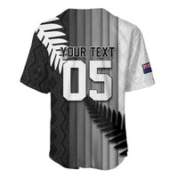 Custom New Zealand Football Baseball Jersey Silver Fern Maori Pattern Monochrome DT05 - Polynesian Pride
