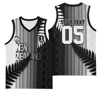 Custom New Zealand Football Basketball Jersey Silver Fern Maori Pattern Monochrome DT05 - Polynesian Pride
