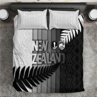 New Zealand Football Bedding Set Silver Fern Maori Pattern Monochrome DT05 White - Polynesian Pride