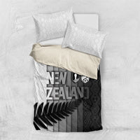 New Zealand Football Bedding Set Silver Fern Maori Pattern Monochrome DT05 US Twin 172cm x 218cm White - Polynesian Pride