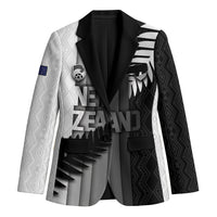 Custom New Zealand Football Blazer Silver Fern Maori Pattern Monochrome DT05 Unisex White - Polynesian Pride