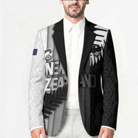 Custom New Zealand Football Blazer Silver Fern Maori Pattern Monochrome DT05 - Polynesian Pride