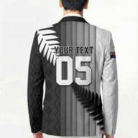 Custom New Zealand Football Blazer Silver Fern Maori Pattern Monochrome DT05 - Polynesian Pride