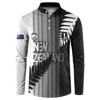 Custom New Zealand Football Button Sweatshirt Silver Fern Maori Pattern Monochrome DT05 White - Polynesian Pride