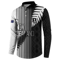 Custom New Zealand Football Button Sweatshirt Silver Fern Maori Pattern Monochrome DT05 - Polynesian Pride
