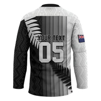 Custom New Zealand Football Hockey Jersey Silver Fern Maori Pattern Monochrome DT05 - Polynesian Pride