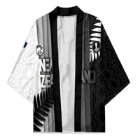Custom New Zealand Football Kimono Silver Fern Maori Pattern Monochrome DT05 Unisex White - Polynesian Pride