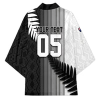 Custom New Zealand Football Kimono Silver Fern Maori Pattern Monochrome DT05 - Polynesian Pride