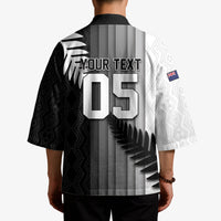 Custom New Zealand Football Kimono Silver Fern Maori Pattern Monochrome DT05 - Polynesian Pride