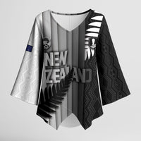 Custom New Zealand Football Kimono Sleeve Blouse Silver Fern Maori Pattern Monochrome DT05 Female White - Polynesian Pride