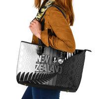 New Zealand Football Leather Tote Bag Silver Fern Maori Pattern Monochrome DT05 White - Polynesian Pride