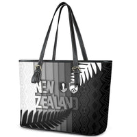 New Zealand Football Leather Tote Bag Silver Fern Maori Pattern Monochrome DT05 - Polynesian Pride