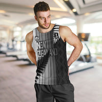 Custom New Zealand Football Men Tank Top Silver Fern Maori Pattern Monochrome DT05 White - Polynesian Pride