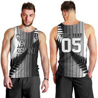 Custom New Zealand Football Men Tank Top Silver Fern Maori Pattern Monochrome DT05 - Polynesian Pride