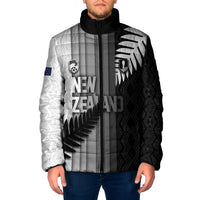 Custom New Zealand Football Padded Jacket Silver Fern Maori Pattern Monochrome DT05 Men White - Polynesian Pride