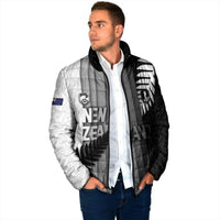 Custom New Zealand Football Padded Jacket Silver Fern Maori Pattern Monochrome DT05 - Polynesian Pride