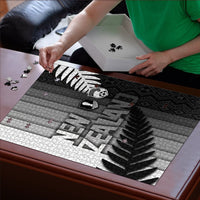 New Zealand Football Puzzle Silver Fern Maori Pattern Monochrome DT05 - Polynesian Pride