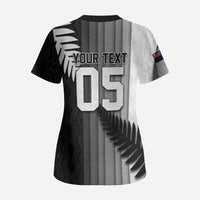 Custom New Zealand Football Scrub Top Silver Fern Maori Pattern Monochrome DT05 - Polynesian Pride