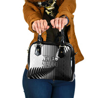 New Zealand Football Shoulder Handbag Silver Fern Maori Pattern Monochrome DT05 One Size White - Polynesian Pride
