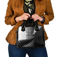 New Zealand Football Shoulder Handbag Silver Fern Maori Pattern Monochrome DT05 - Polynesian Pride