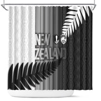 New Zealand Football Shower Curtain Silver Fern Maori Pattern Monochrome DT05 White - Polynesian Pride