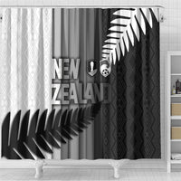 New Zealand Football Shower Curtain Silver Fern Maori Pattern Monochrome DT05 - Polynesian Pride