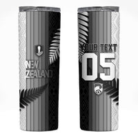 Custom New Zealand Football Skinny Tumbler Silver Fern Maori Pattern Monochrome