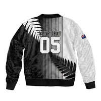 Custom New Zealand Football Sleeve Zip Bomber Jacket Silver Fern Maori Pattern Monochrome DT05 - Polynesian Pride